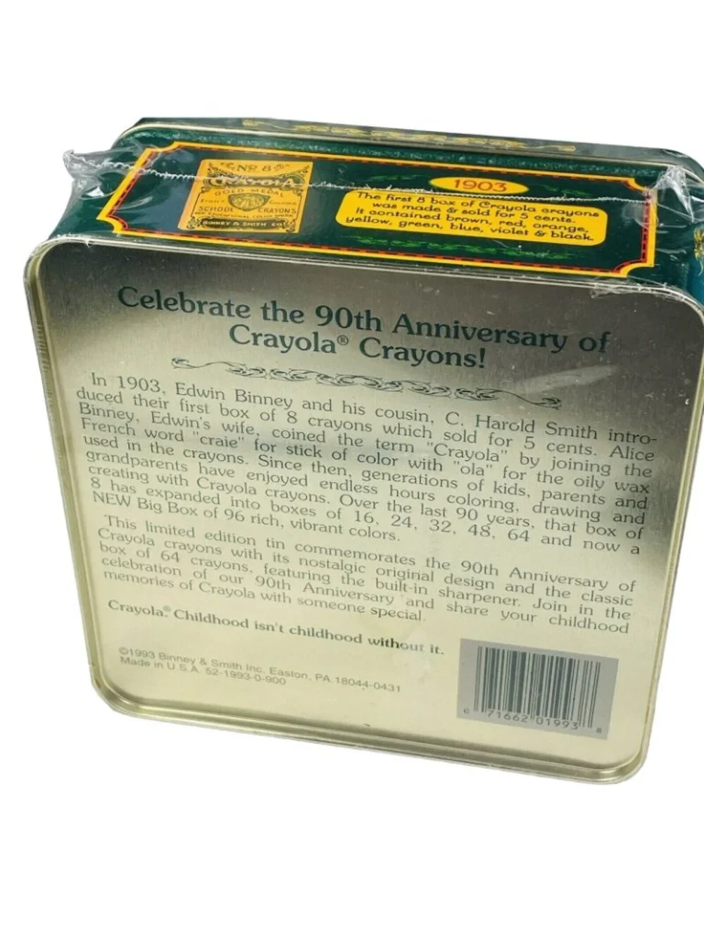 Crayola 90th Anniversary Green Tin and Box Of 64 Crayons With Sharper Vintage